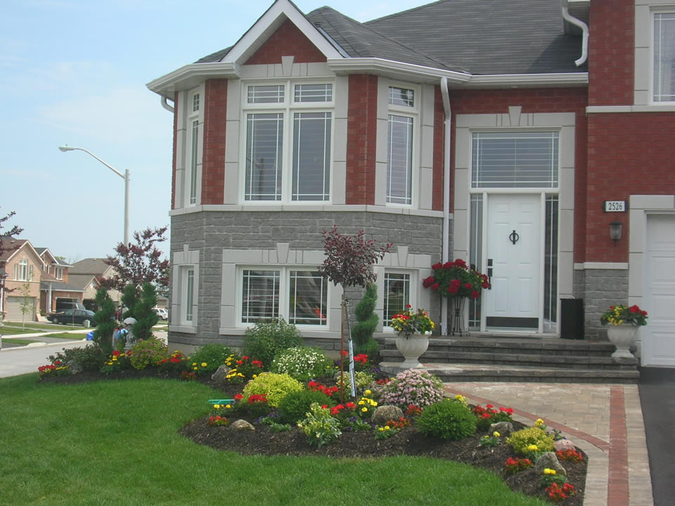 Colourful front entrance garden