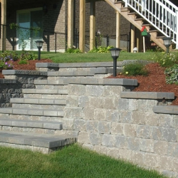 Steps incorporated into retaining wall