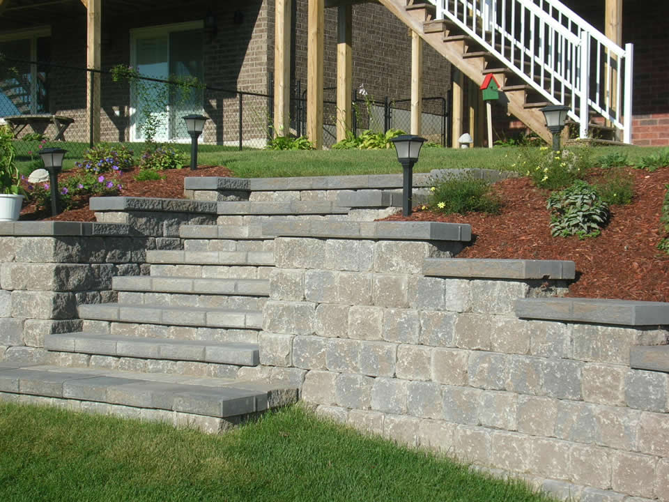 Steps incorporated into retaining wall