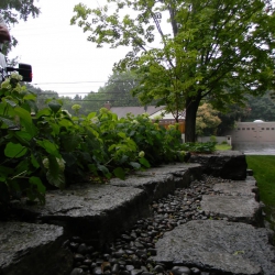 Limestone with river stone retaining wall