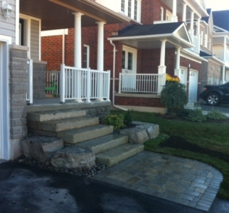 Armour Stone steps with landing and planter wall