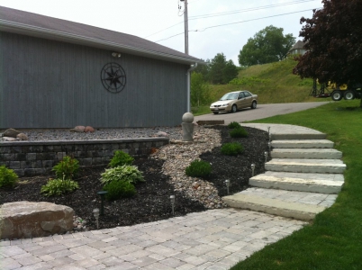 Natural Stone steps with walkway and garden